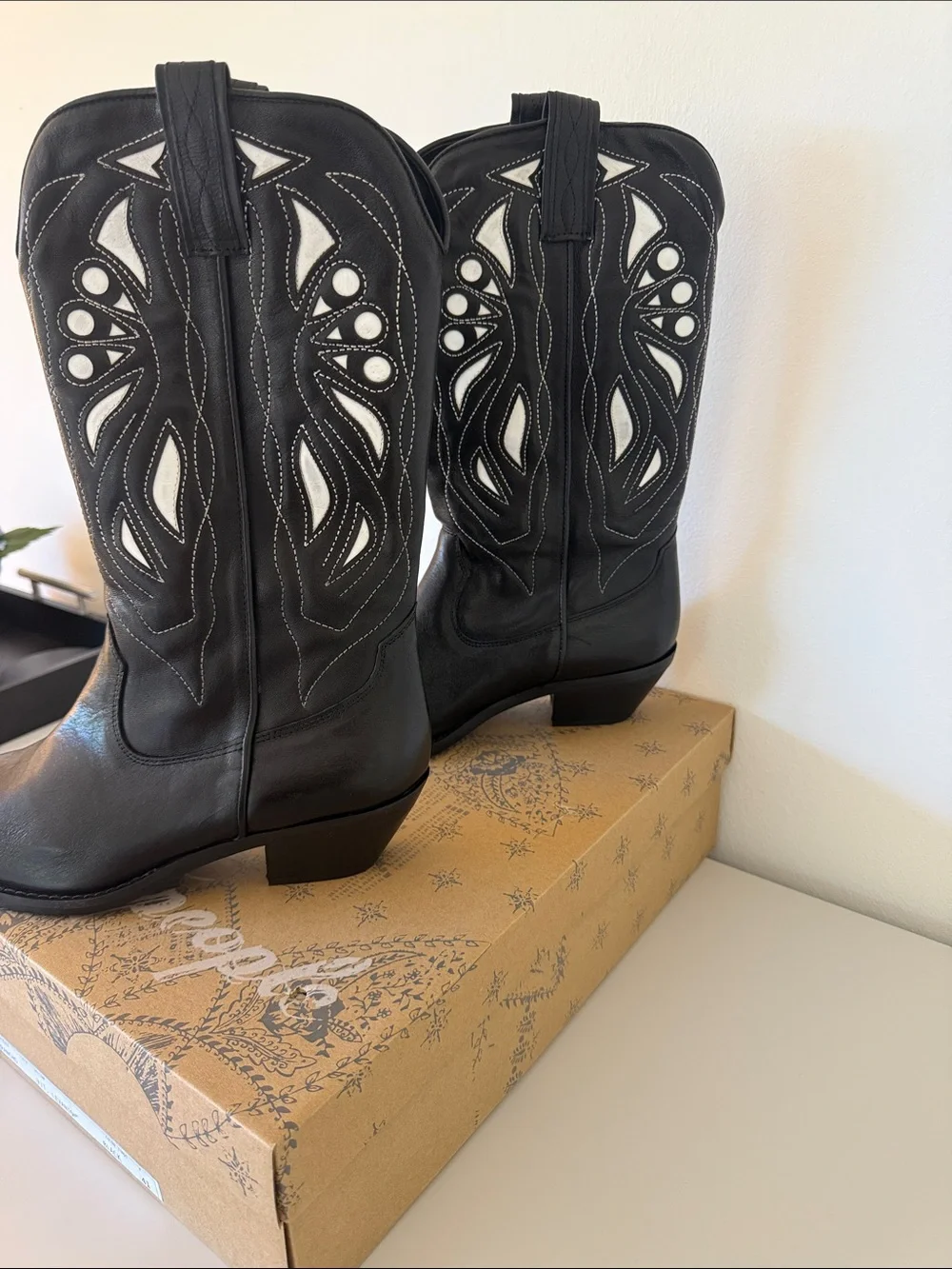 Free People Black Western Knee-High Leather Boots